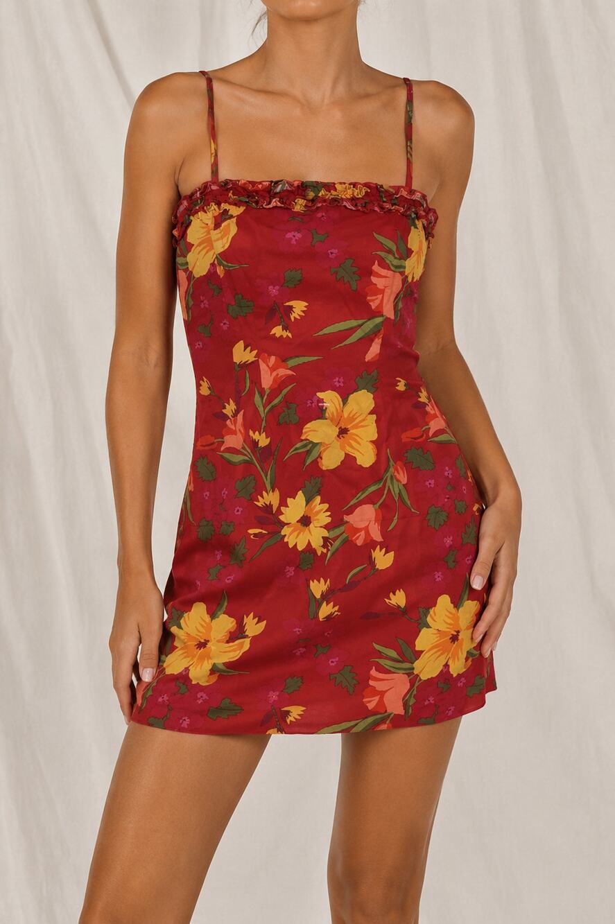 Vintage Y2K Red Giorgio Fiorlini Collection Tropical Print Mini Dress Size 8